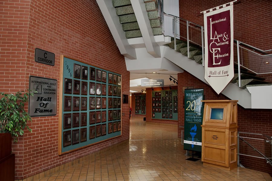 Hall of Fame wall in Forum Building, located on University of Oklahoma South Campus.